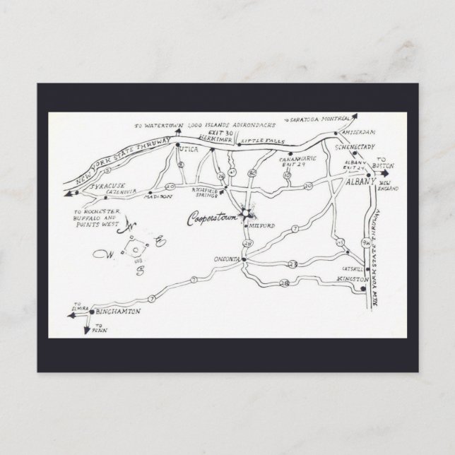 Mapa de Cooperstown Nova York Cartão Postal (Frente)
