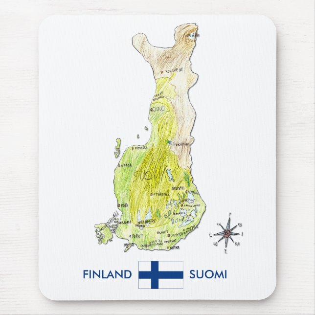 Mapa de cor tirado mão de Finlandia Mousepad (Frente)
