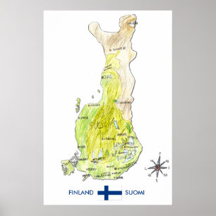 Mapa de cor tirado mão do poster de Finlandia