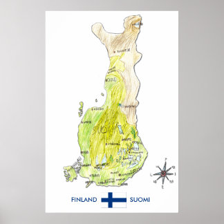 Mapa de cores desenhado à mão do Poster da Finlând