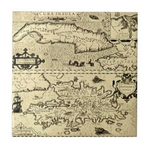Mapa de Cuba e de Hispaniola