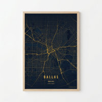 Mapa de Dallas Impressão Dourado Texas Cartaz Arte