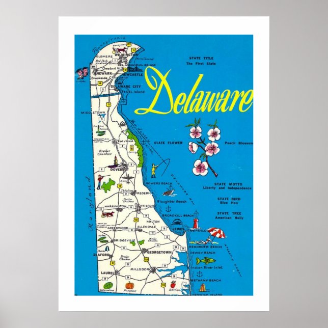 Mapa de Delaware Poster Impresso 20x28 (Frente)