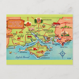 Mapa de Hampshire & Ilha de Wight em Cartão Postal