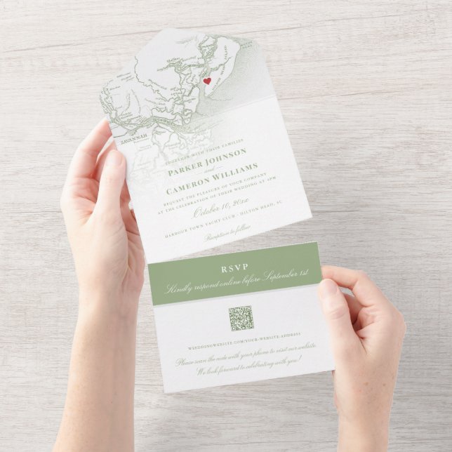 Mapa de Hilton Head SC Casamento Elegante Verde Sa (Tearaway)