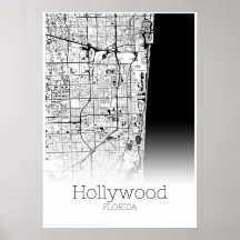 Mapa de Hollywood - Flórida - Poster do Mapa da Ci