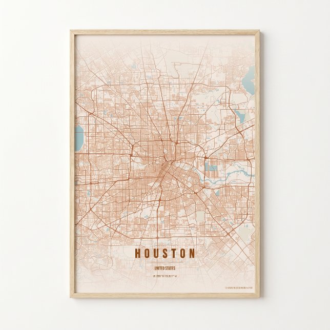 Mapa de Houston Impressão Poster de Terracota Arte (Criador carregado)