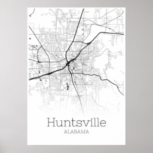Mapa de Huntsville - Alabama - poster do mapa da
