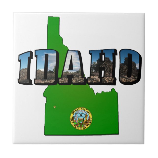 Mapa de Idaho, Selo e Texto de Imagem (Frente)