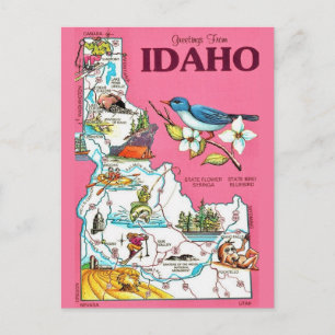 Mapa de Idaho Vintage Rosa Cartão Postal