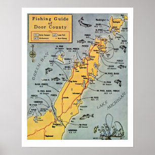 "Mapa de impressão do Door County Fishing 16x20