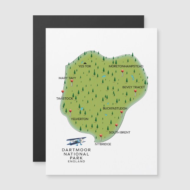 Mapa de Inglaterra do Parque Nacional Dartmoor (Frente/Verso)