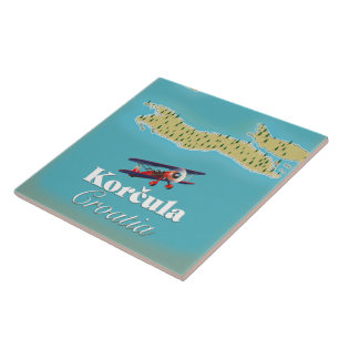 Mapa de Korčula Croácia Poster
