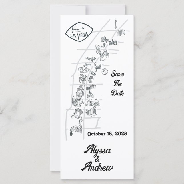 Mapa de Las Vegas com Desenhos Save the Date (Frente)