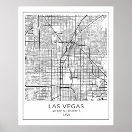 Mapa de Las Vegas - Poster do Mapa Branco de Las V