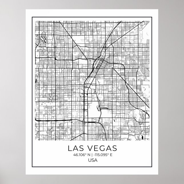 Mapa de Las Vegas - Poster do Mapa Branco de Las V (Frente)