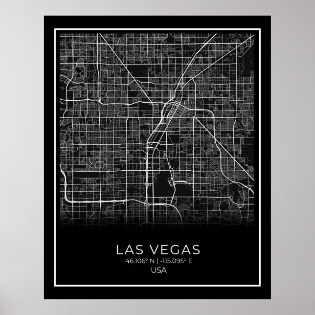 Mapa de Las Vegas - Poster do Mapa Negro de Las Ve (Frente)