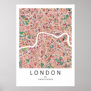 Mapa de Londres Inglaterra Poster Arte de Parede