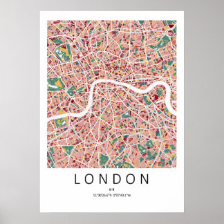 Mapa de Londres Inglaterra Poster | Arte de Parede