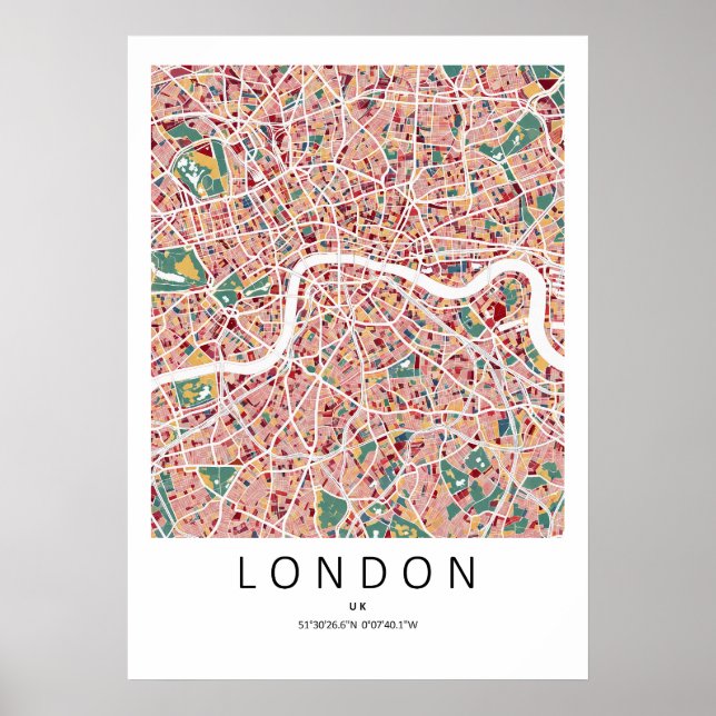 Mapa de Londres Inglaterra Poster | Arte de Parede (Frente)