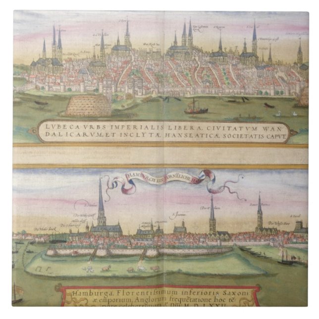 Mapa de Lubeque e de Hamburgo, 'de Civitates Orbis (Frente)