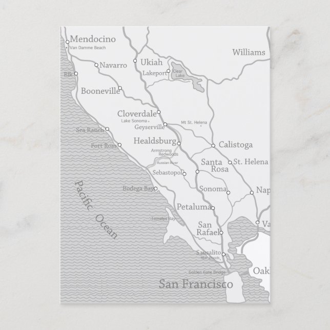 Mapa de Mendocino a San Francisco em Cartão Postal (Frente)