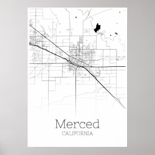 Mapa de Merced - Califórnia - poster do mapa da