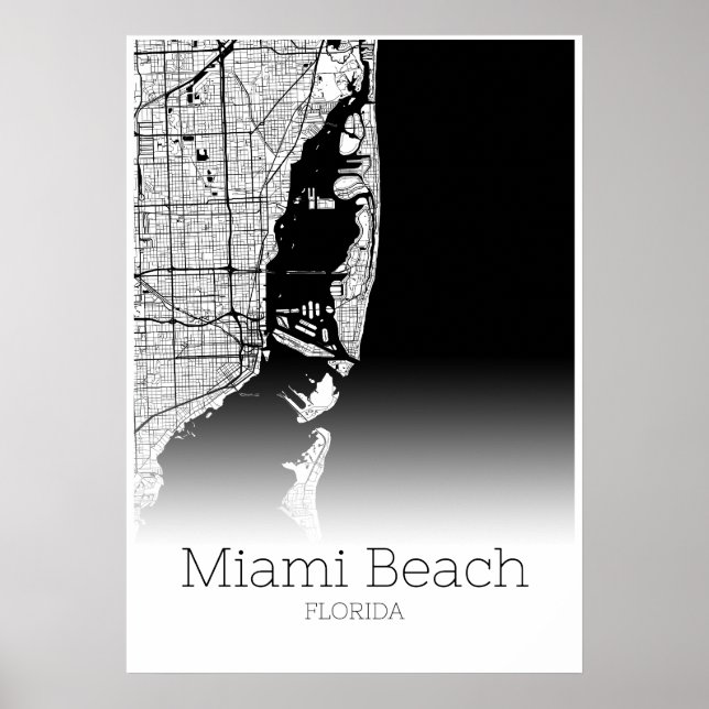 Mapa de Miami Beach - Flórida - Poster do Mapa da  (Frente)