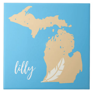 Mapa de Michigan Pena Personalizado Nome Azul Bege