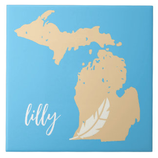 Mapa de Michigan Pena Personalizado Nome Azul Bege
