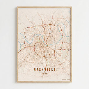Mapa de Nashville Impressão Mapa da Cidade do Tenn