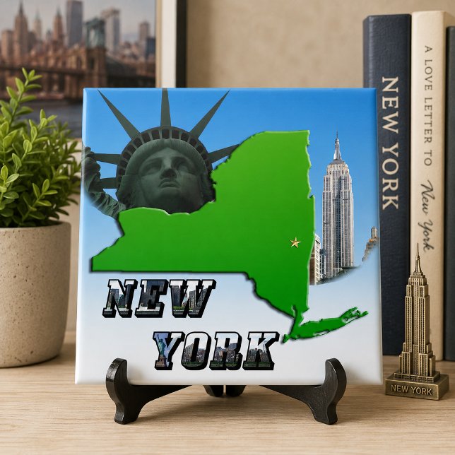 Mapa de Nova York, Estátua da Liberdade, Monumento (New York Map, Statue of Liberty, Monument Tile)