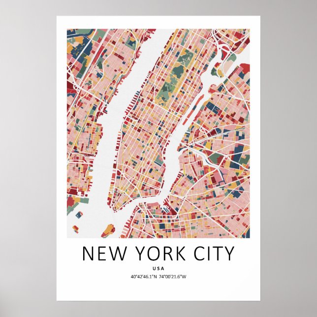 Mapa de Nova York Poster | Arte Moderna de NYC par (Frente)