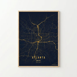 Mapa de Ouro de Atlanta Impressão Arte de Parede d