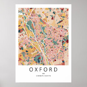 Mapa de Oxford Inglaterra Poster Arte de Parede