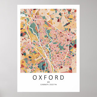 Mapa de Oxford Inglaterra Poster | Arte de Parede