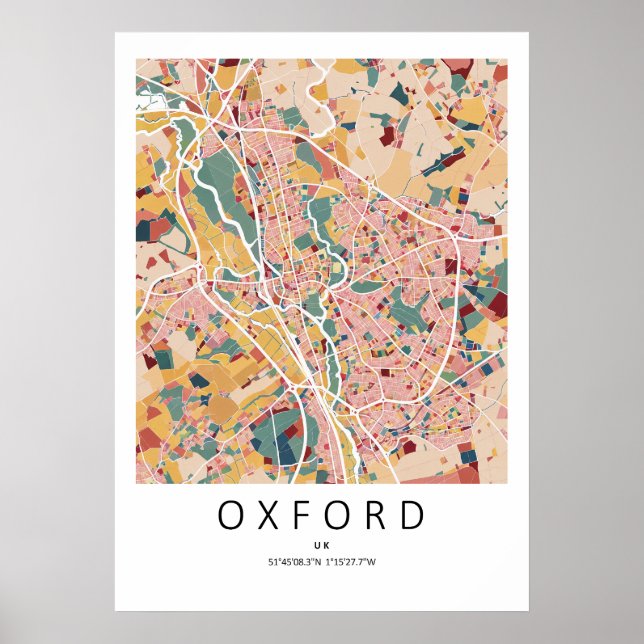 Mapa de Oxford Inglaterra Poster | Arte de Parede  (Frente)