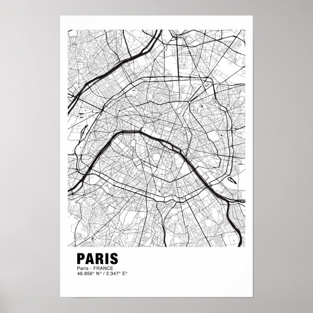 Mapa de Paris Poster - Mapa Branco de França (Frente)