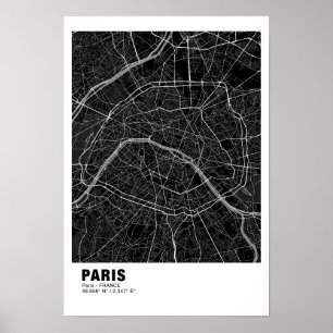 Mapa de Paris Poster - Mapa Negro de França