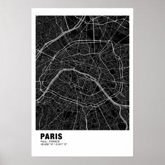 Mapa de Paris Poster - Mapa Negro de França