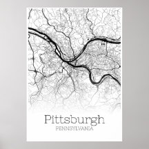 Mapa de Pittsburgh - Pensilvânia - Poster do Mapa