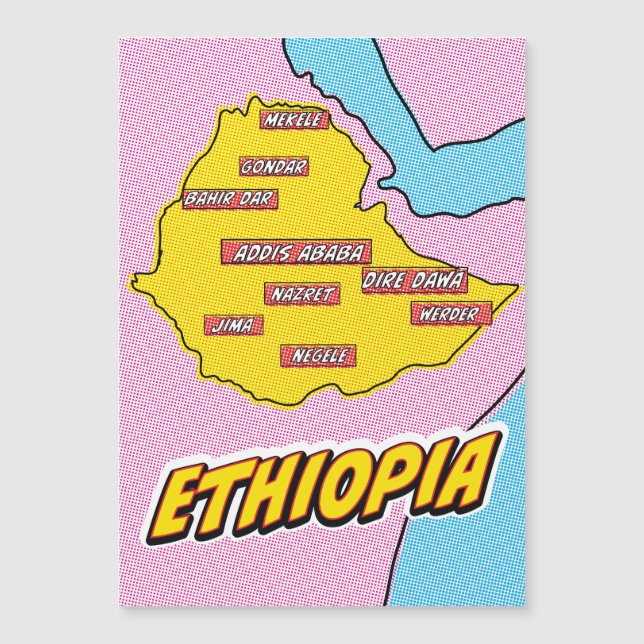 Mapa de pop Art Ilustrado da Etiópia (Frente)
