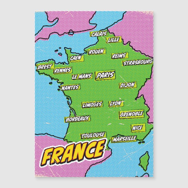Mapa de pop Art Ilustrado da França (Frente)