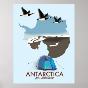 Mapa de pôster de viagem de aventura da Antártida.