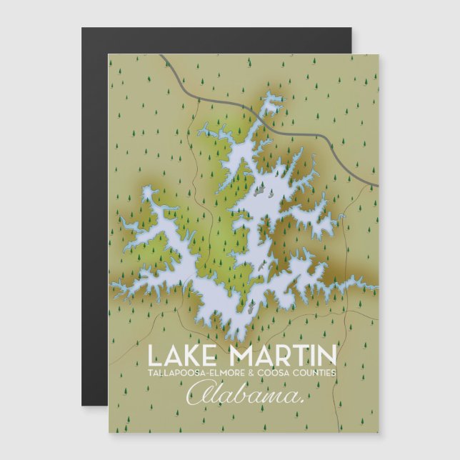 Mapa de pôster de viagem do Lago Martin Alabama. (Frente/Verso)