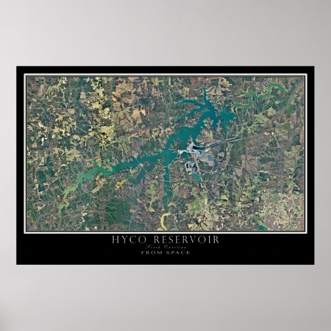 Mapa de Poster por Satélite do Hyco Lake Carolina  (Frente)