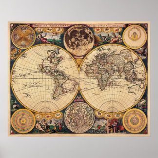 Mapa de Réplica Antiquada do Poster Mundial
