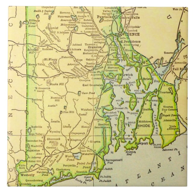 Mapa de Rhode Island em cartão-postal (Frente)