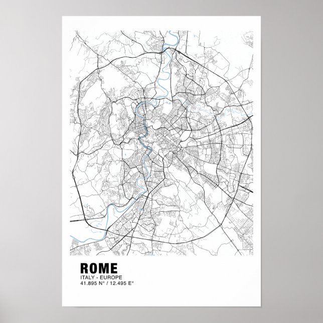 Mapa de Roma Poster - Mapa Branco de Itália (Frente)