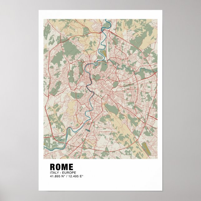 Mapa de Roma Poster - Mapa de Vintage - Itália (Frente)